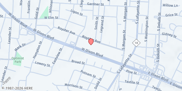 Map showing Salvation Army / Cleveland and Rutherford Counties at 310 W Dixon Blvd, Shelby, NC
