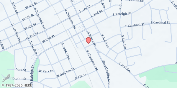 Map showing El Camino United Methodist Church at 123 E Chestnut St, Siler City, NC