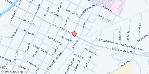 Map showing Helping and Healing Hearts at 804 E. Market St., Smithfield, NC