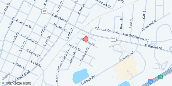 Map showing Johnston Central Alumni Food Pantry at 1110 Massey St., Smithfield, NC