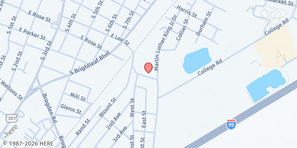 Map showing Smithfield Family Life Center Food Pantry at 909 East Lee Street, Smithfield, NC