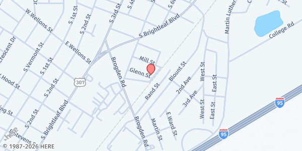 Map showing Smithfield Rescue Mission at 523 Glenn Street, Smithfield, NC