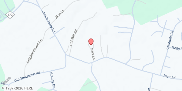 Map showing FUMC of Sneads Ferry @ Sneeds Ferry Community Center at 126 Park Ln., Sneads Ferry, NC