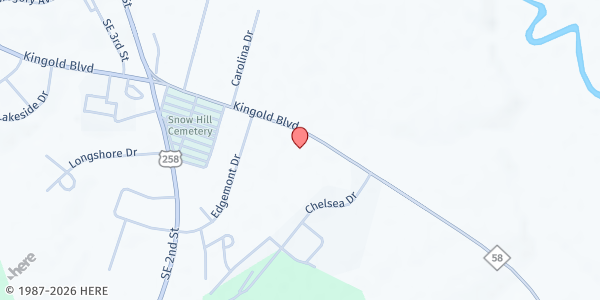 Map showing Greene County Interfaith Volunteers - Mobile Food Pantry at 412 Kingold Blvd., Snow Hill, NC