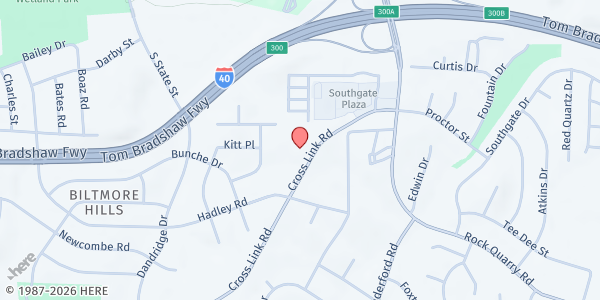Map showing First Cosmopolitan MBC at 1515 Cross Link Road, Southeast Raleigh, NC