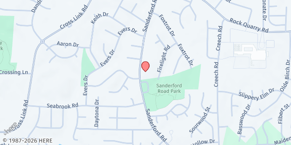 Map showing Gethsemane 7th Day Adv Pantry at 2525 Sanderford Road, Southeast Raleigh, NC