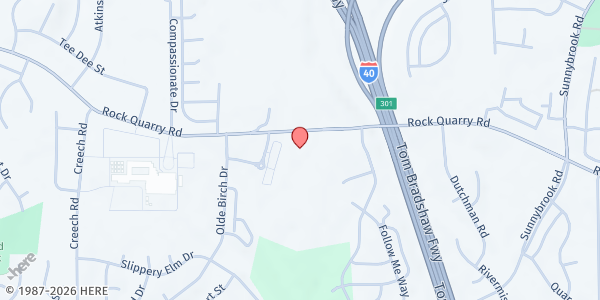 Map showing Word of God Fellowship Outreach at 3000 Rock Quarry Road, Southeast Raleigh, NC