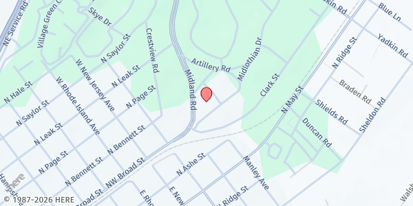 Map showing Southern Pines UMC at 175 Midland Rd., Southern Pines, NC