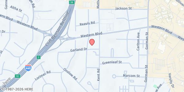 Map showing Capital City Christian Church at 4112 Garland Drive, Southwest Raleigh, NC