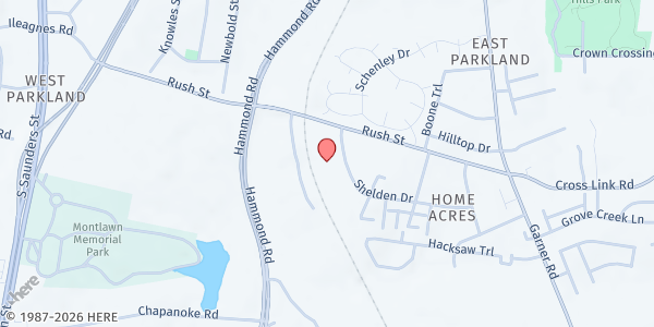 Map showing Comunidad Cristiana Hosanna at 204 Shelden Drive, Southwest Raleigh, NC