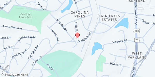 Map showing Faith Missionary Baptist Church at 908 Suffolk Boulevard, Southwest Raleigh, NC