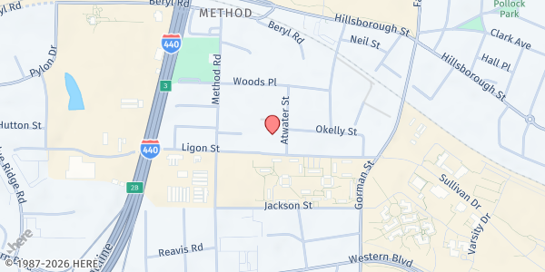 Map showing Islamic Association of Raleigh at 808 Atwater Street, Southwest Raleigh, NC