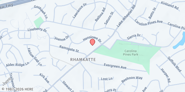 Map showing Temple of Pentecost at 2312 Lake Wheeler Road, Southwest Raleigh, NC