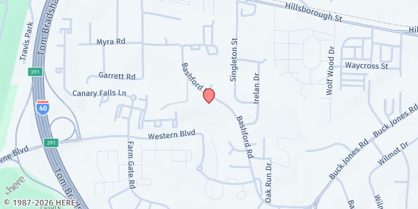 Map showing UMOJA Central SDA Church at 314 Bashford Road, Southwest Raleigh, NC
