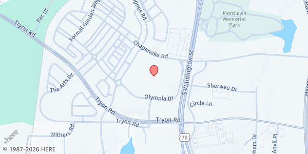 Map showing With Love From Jesus Ministry - Southwest Raleigh at 421 Chapanoke Road, Southwest Raleigh, NC