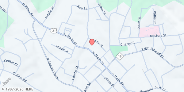 Map showing Sparta United Methodist Church at 190 N Main St, Sparta, NC