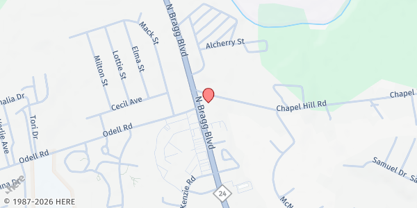 Map showing Williams Chapel FWB at 1230 N. Bragg Blvd., Spring Lake, NC