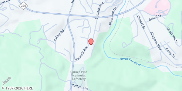 Map showing Ave Maria Ministries at 679 Summit Avenue, Spruce Pine, NC