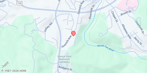 Map showing Ave Maria Ministries at 695 Summit Ave., Spruce Pine, NC