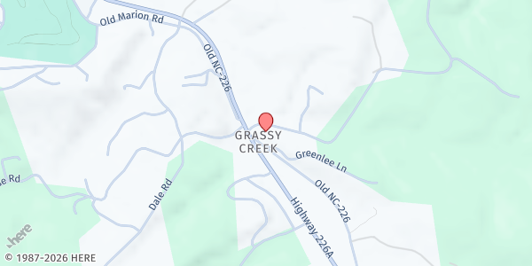 Map showing Grassy Creek Baptist Church at 793 Old NC 226 Hwy., Spruce Pine, NC