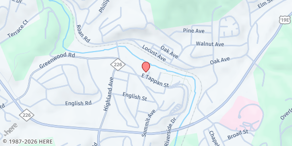 Map showing Spruce Pine First Baptist Church at 125 W. Tappan St., Spruce Pine, NC