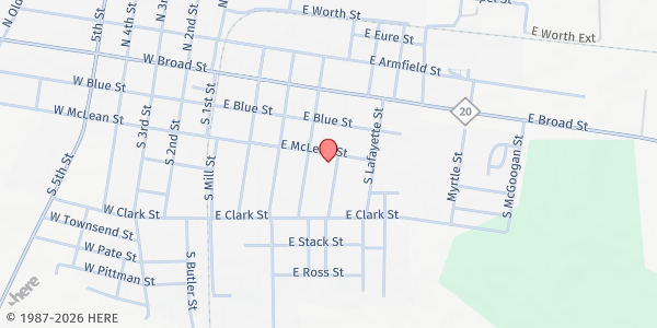 Map showing The Life Center at 498 E. McDuffie Crossing Rd., St. Pauls, NC