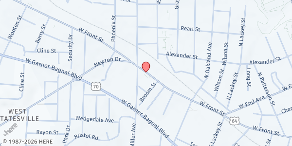 Map showing SYBA Food Pantry at 1423 W Front St., Statesville, NC