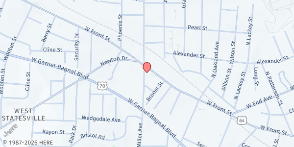 Map showing SYBA Food Pantry at 1423 W Front St, Statesville, NC