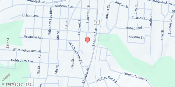 Map showing Yokefellow Ministries at 1380 Shelton Avenue, Statesville, NC