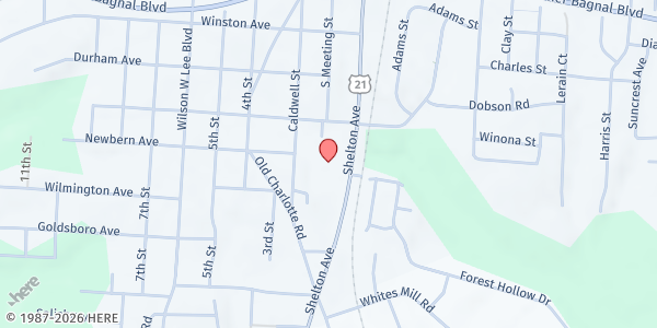 Map showing Yokefellow Ministry of Statesville Food Bank at 1386 Shelton Avenue, Statesville, NC