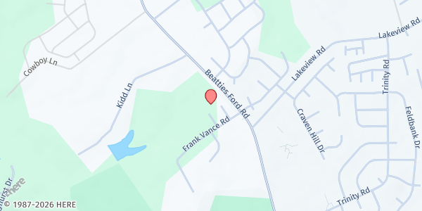 Map showing Kings Church Inc. Outreach at 7003 Beatties Ford Road, Sunset Road, NC