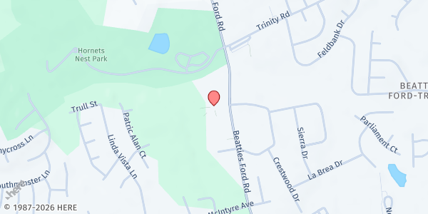 Map showing The Park Church at 6029 Beatties Ford Road, Sunset Road, NC