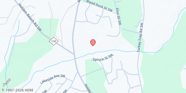 Map showing Brunswick Island Baptist Church at 1672 Piscah Rd., Supply, NC