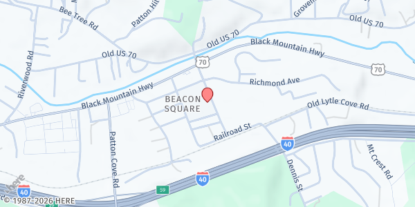 Map showing Bounty & Soul Produce Market at Beacon at 216 Whitson Ave., Swannanoa, NC