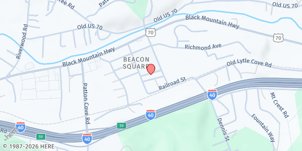 Map showing Bounty & Soul Produce Market at Blunt Pretzels at 120 Alexander Pl., Swannanoa, NC