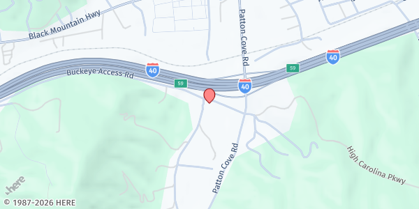 Map showing Restoration Church at 90 Buckeye Access Rd., Swannanoa, NC