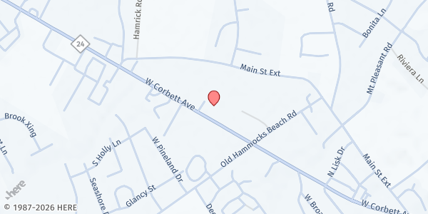 Map showing White Oak Ecumenical Outreach Ministries at 724 West Corbett Avenue, Swansboro, NC