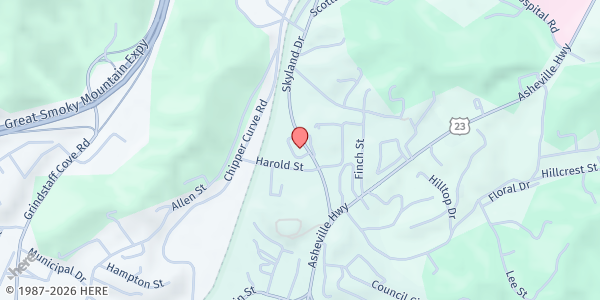 Map showing United Christian Ministries of Jackson County at 191 Skyland Dr., Sylva, NC