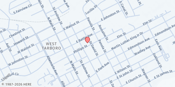 Map showing St. Catherine of Siena Catholic Church at 1004 St. David St., Tarboro, NC