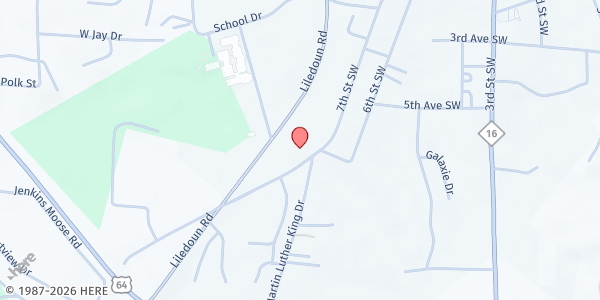 Map showing Alexander County Department of Social Services - Taylorsville at 604 7th St SW, Taylorsville, NC