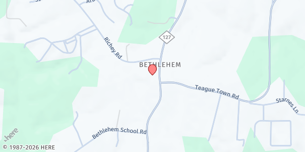 Map showing Bethlehem Baptist Church at 7500 NC-127, Taylorsville, NC