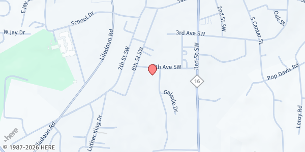 Map showing Christian Crisis Center of Alexander County at 215 5th Ave SW, Taylorsville, NC