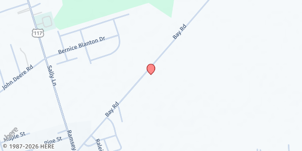 Map showing Wallace Church of God Food Pantry at 1173 Bay Rd., Teachey, NC