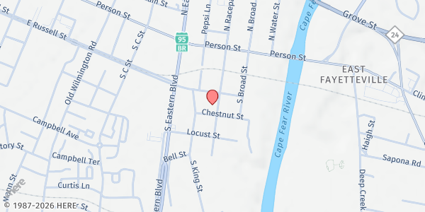 Map showing Christian Pentecostal Church at 742 East Russell Street, Terry Sanford, NC