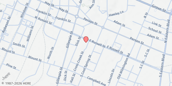 Map showing Salvation Army - Terry Sanford at 220 East Russell Street, Terry Sanford, NC