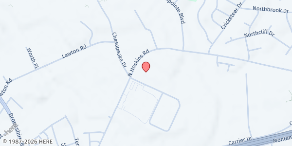 Map showing Hearts and Hands Food Pantry - Main Location at 4040 Chesapeake Drive, Thomasboro - Hoskins, NC