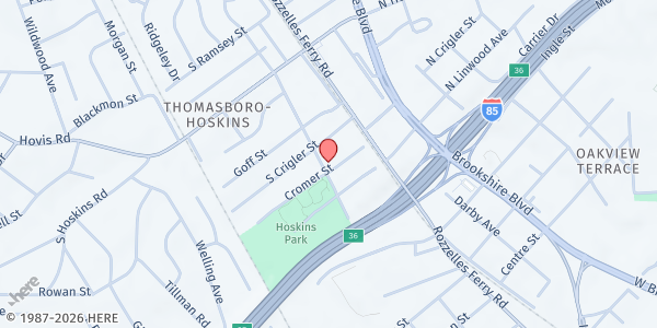 Map showing New Outreach Christian Center at 3900 Gossett Avenue, Thomasboro - Hoskins, NC