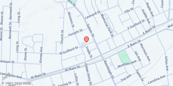 Map showing He Cares, Inc. at 12 W Guildford St., Thomasville, NC