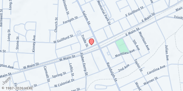 Map showing He Cares, Inc. at 26 W. Main St., Thomasville, NC