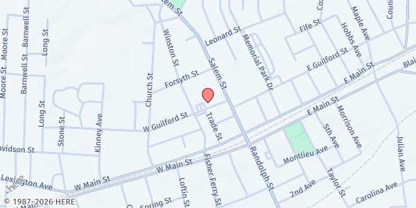 Map showing He Cares, Inc. - Thomasville at 12 W Guildford St., Thomasville, NC